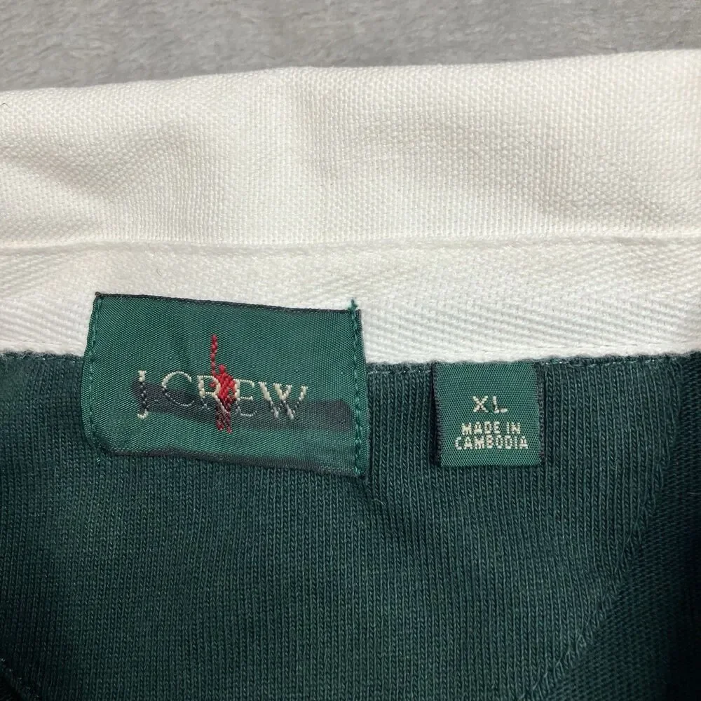 J Crew Rugby Polo Shirt Mens XL Green Long Sleeve Cotton Elbow Patch Preppy